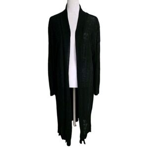 Lafayette 148 100% Linen Cardigan XL Black Cardigan Open Knit Long Duster Slits